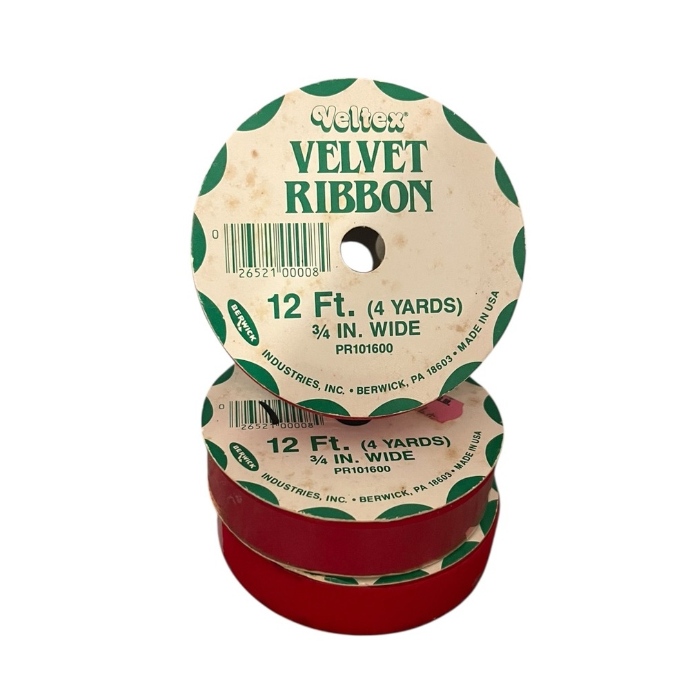 Vintage Lot of 3 Veltex Red Velvet Ribbon Spools